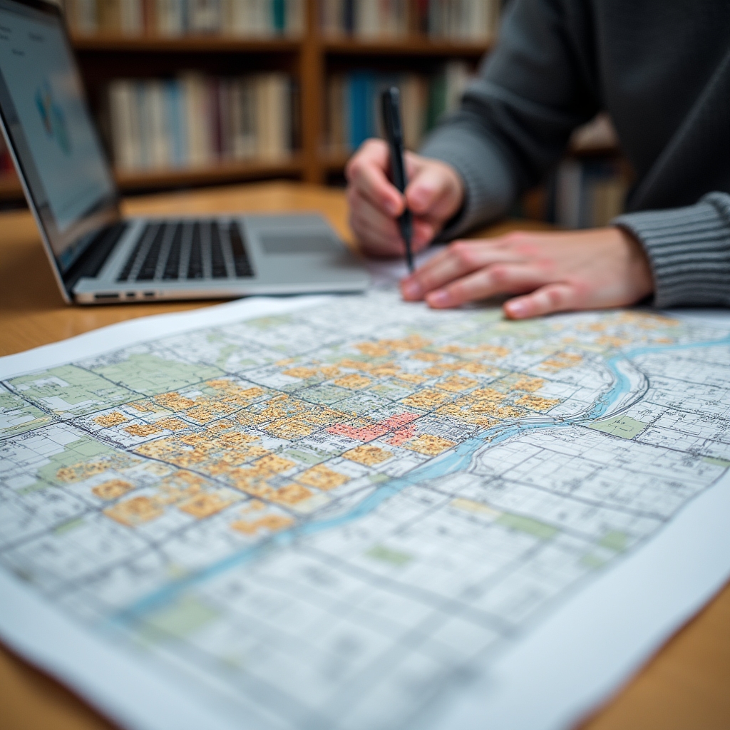 Urban planning map with foot traffic overlay showing density analysis for laundromat site selection in a Polish city